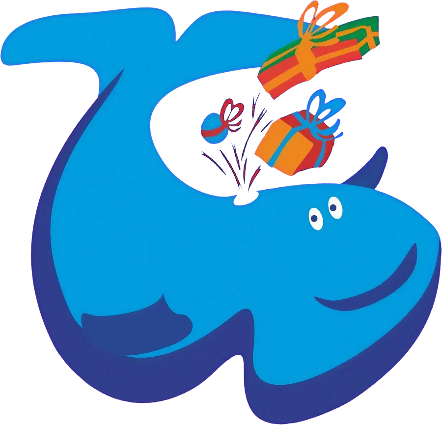 Wahli, der blaue Wal des Gewerbevereins, spuckt Geschenke aus